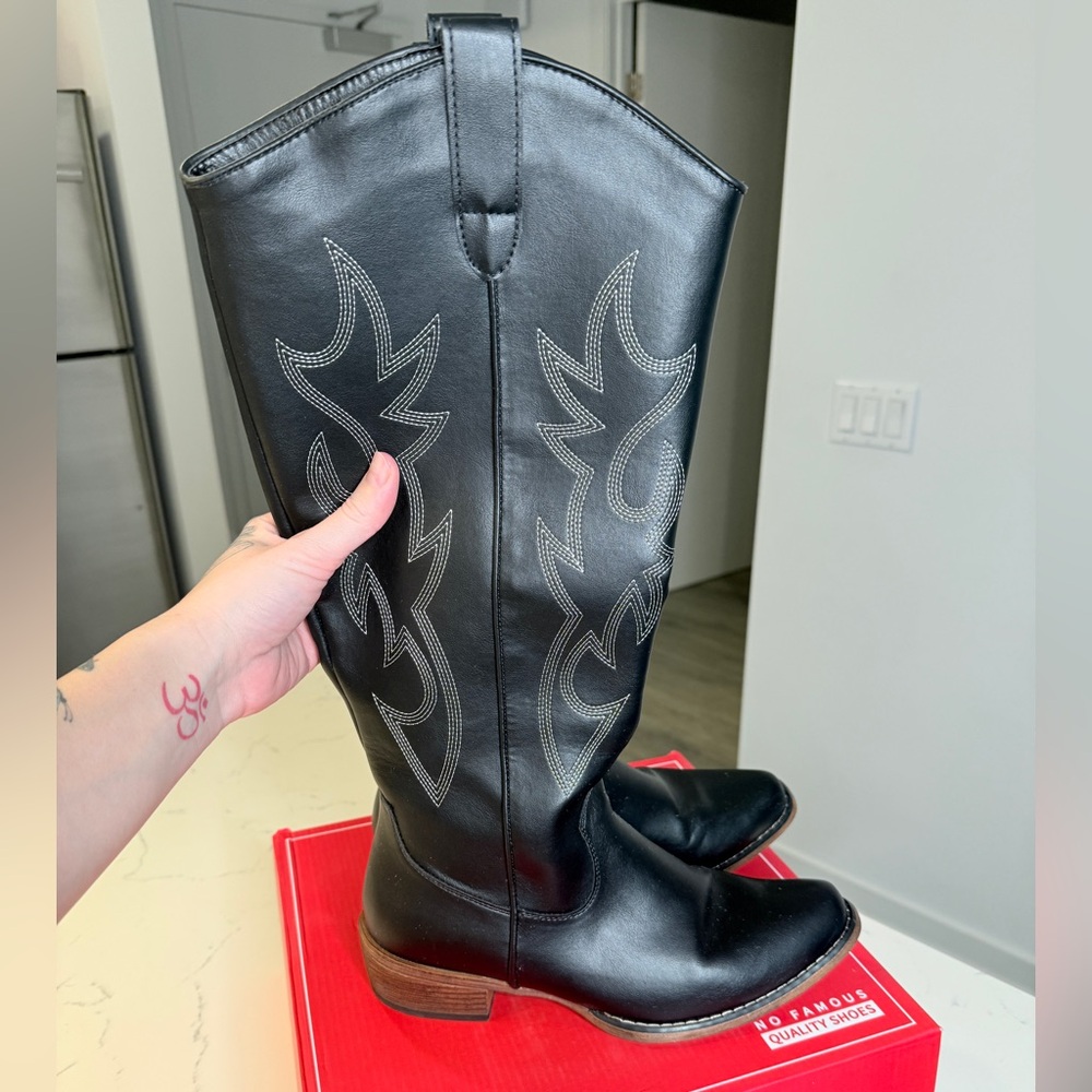 Black Western Knee-High Boots - Picture 3 of 5